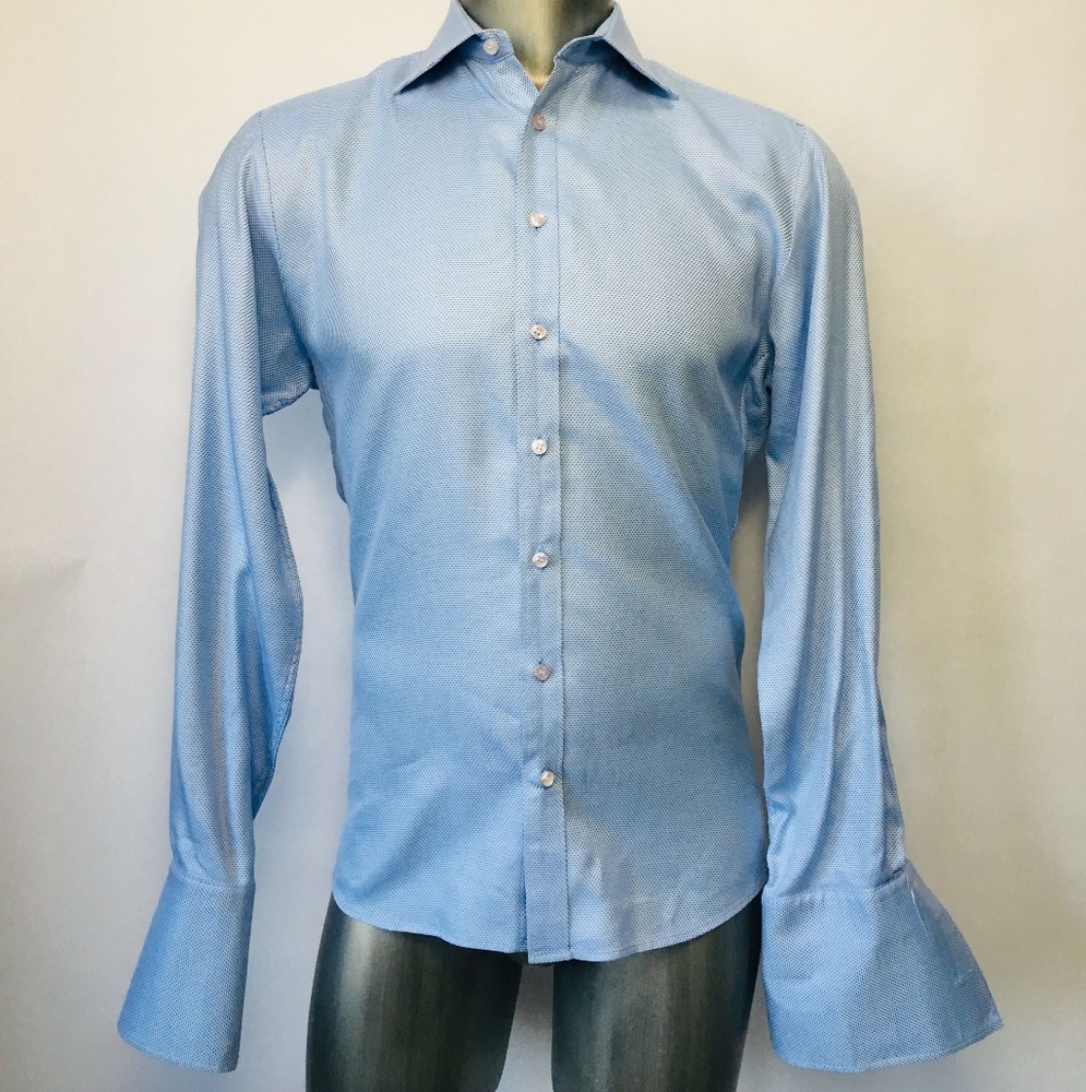 Thomas Pink French Cuff Dress Shirt Slim Fit Blue